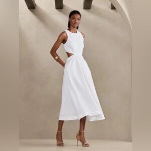 NWT! BANANA REPUBLIC WOMEN’S WHITE LINA LINEN CUTOUT MIDI DRESS - SIZE 10 🦋